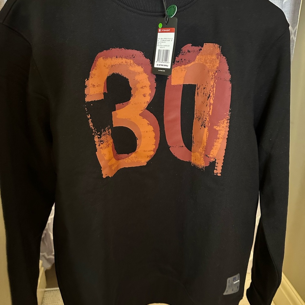 NWT G-Star Black and Orange Graphic Crewneck Sweater